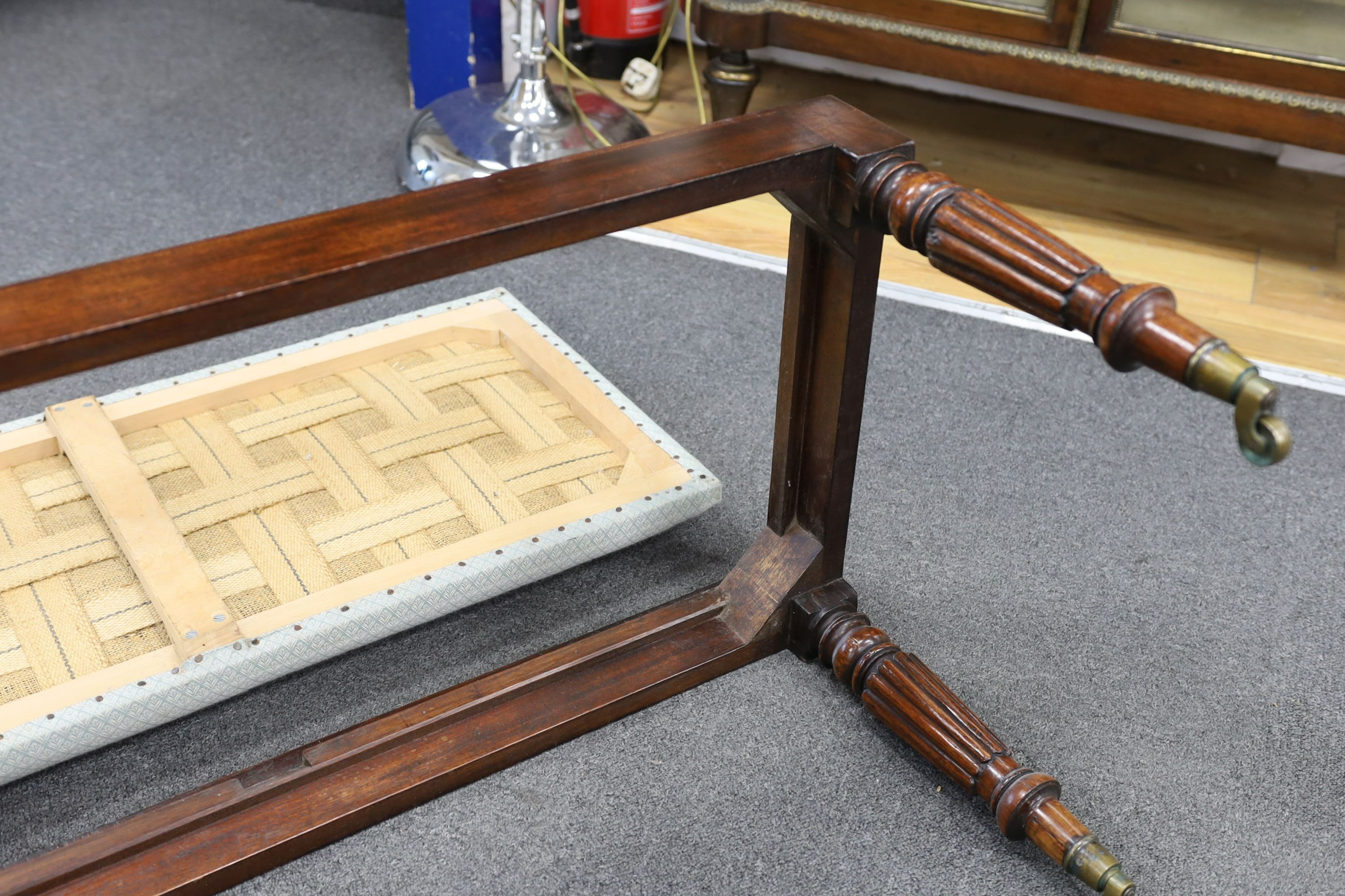 A Regency rectangular mahogany dressing stool, length 96cm, depth 46cm, height 46cm